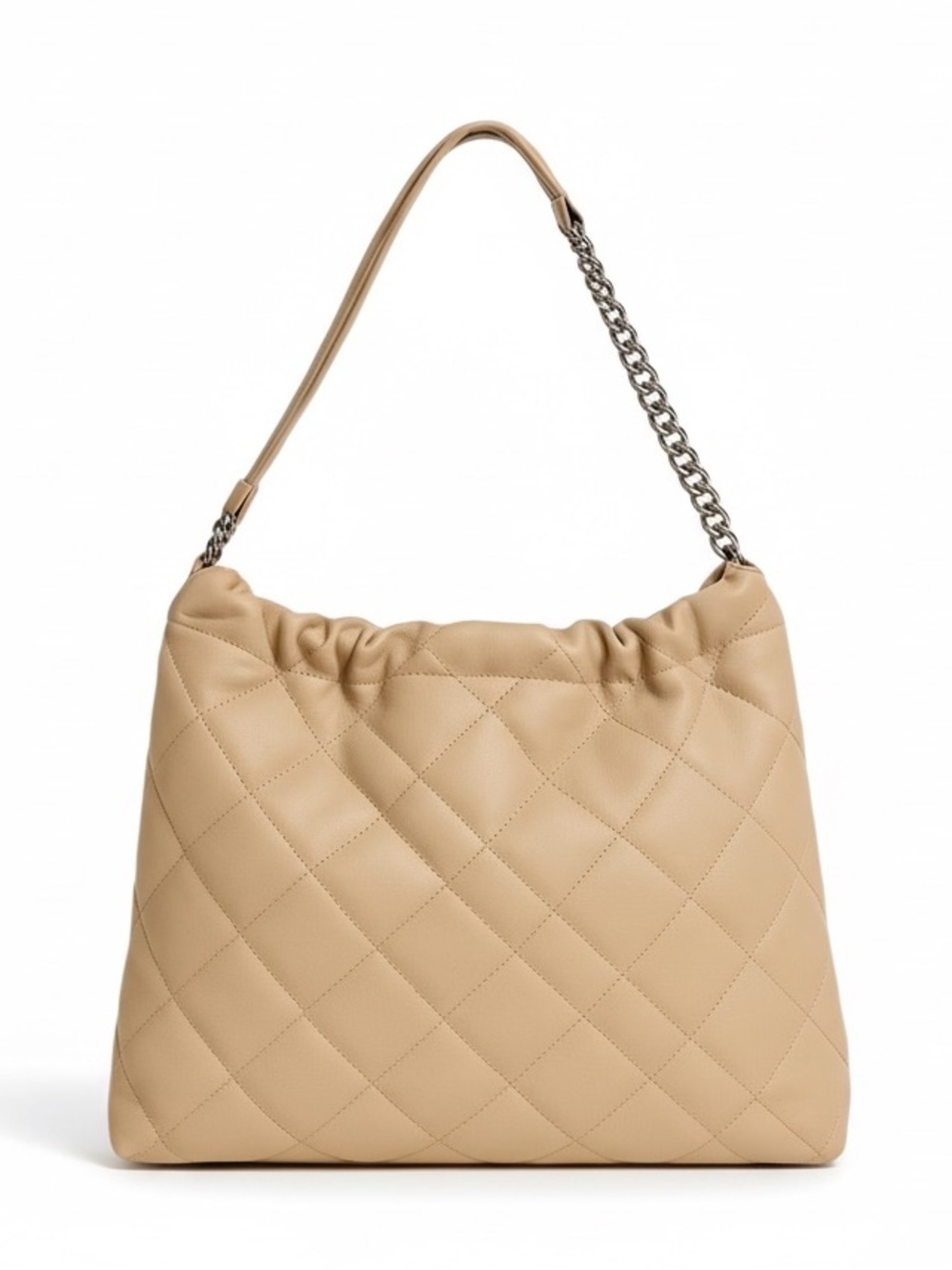 INC International Concepts Tan Quilted Chain Shoulder Bag Hobo Tote - Picture 2 of 13